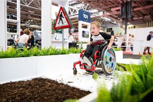 mobility aids - disabled child on motability test track